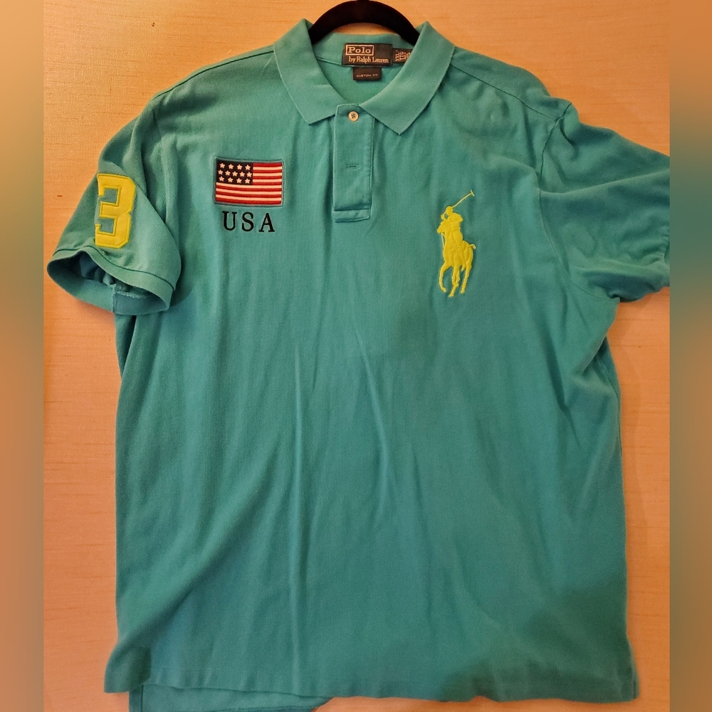 Polo by Ralph Lauren Aqua Polo with Yellow Pony & USA Patch
